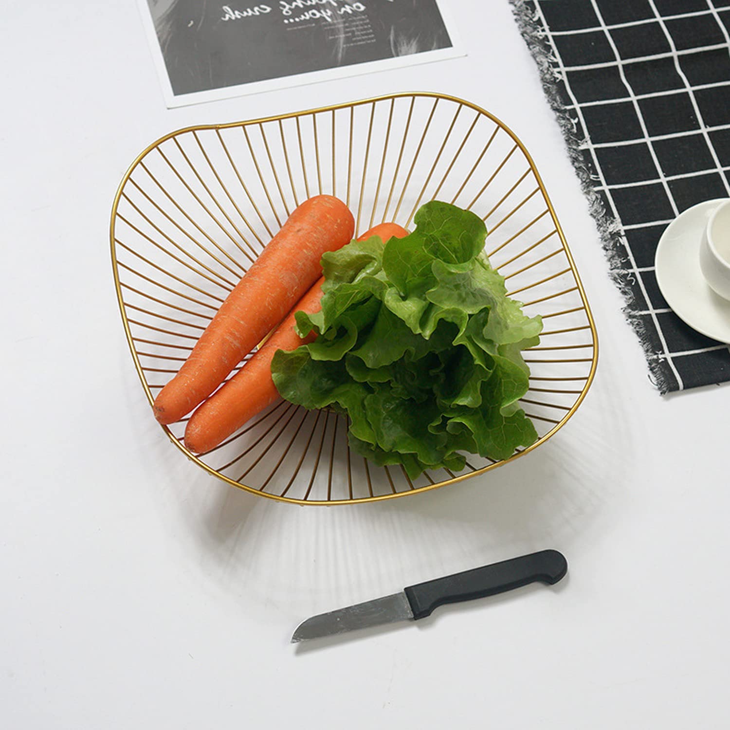 Cesto Porta Frutta In Metallo Vintage Oro - Design Creativo Con Base Antiscivolo, 27,5x11,5x7cm - Foto 8