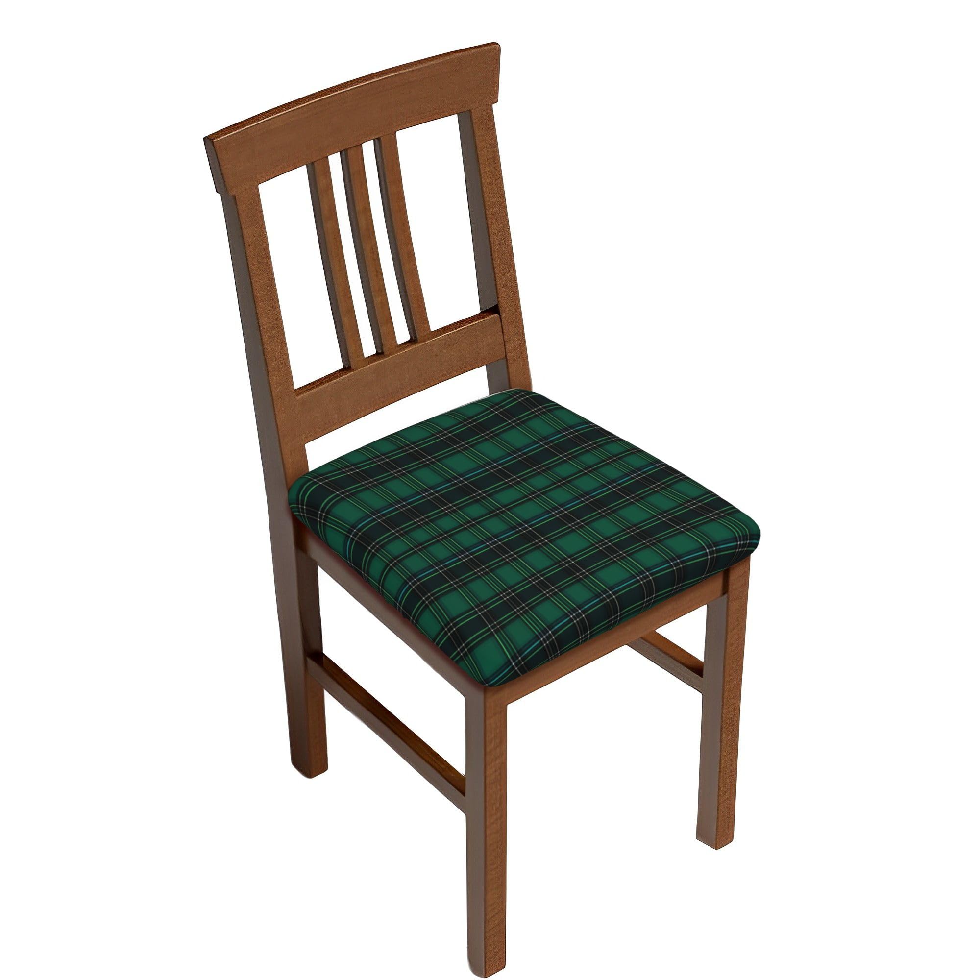 Dining Chair Seat Covers, Green Tartan Plaid Chair Seat Protector Soft Dining Chair Seat Slipcovers Seat Cushion Slipcovers for Dining Room