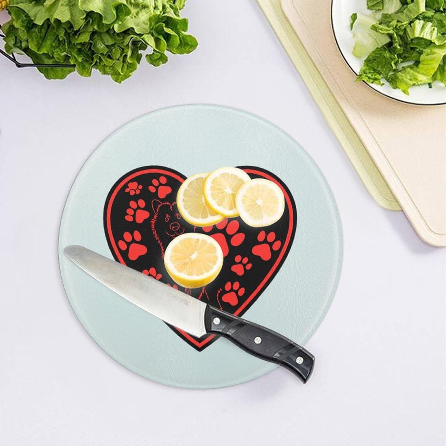 Heart with Dog Paw Prints Kitchen Cutting Board Glass Chopping Block for Meat Vegetables and Fruits Ideal Home Gifts