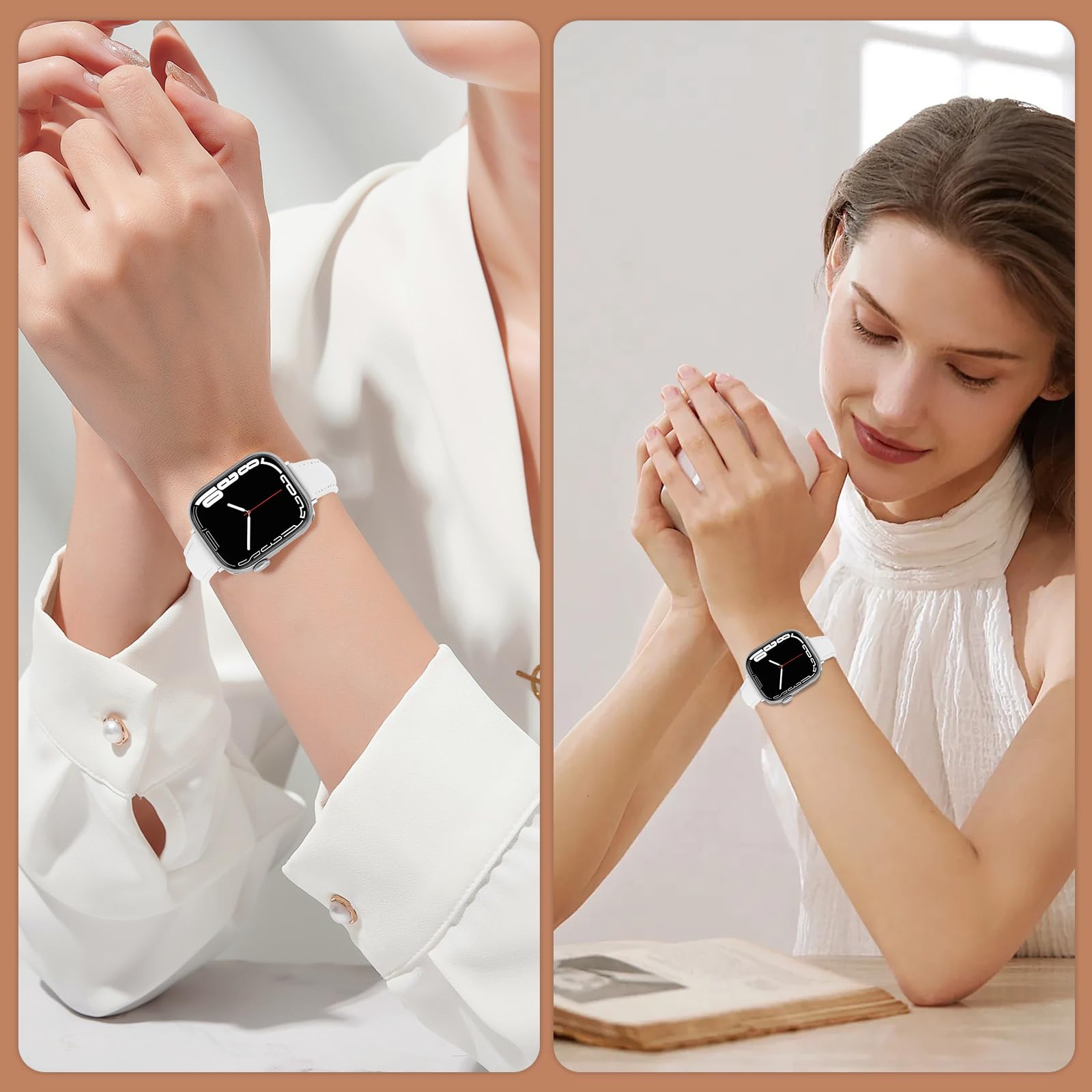 Bracelet en cuir pour Apple Watch 49 mm, 46 mm, 45 mm, 44 mm, 42 mm, 41 mm, 40 mm, 38 mm. Bracelets en cuir pour iWatch Ultra 3/2/1 Series 11/10/9/8/7/6/5/4/3/2/1 SE3 SE2 SE, blanc