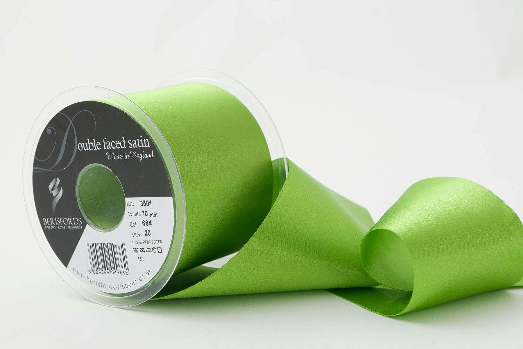 Berisfords Double Faced Satin Ribbon, Meadow, 70 mm Width, 20 metre Length — image 1