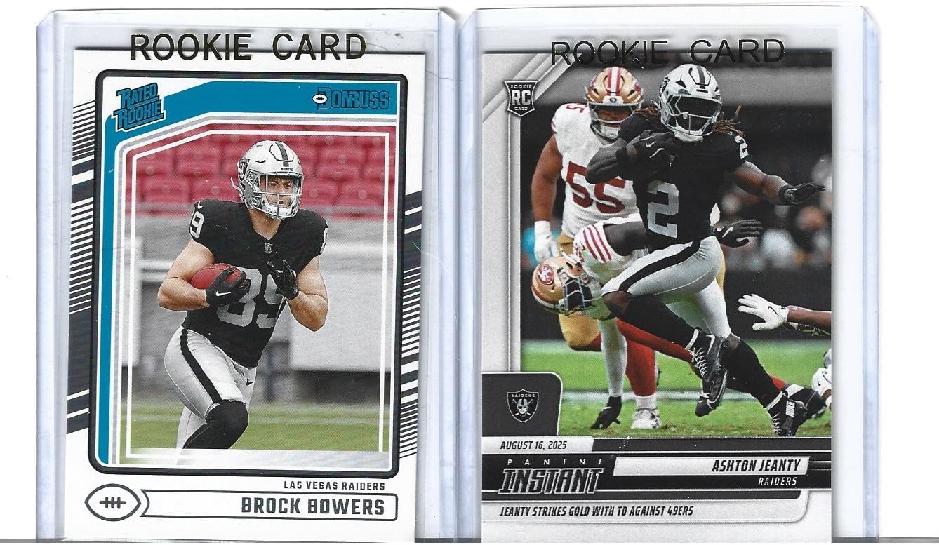 Brock Bowers and Ashton Jeanty Football Rookie 2 Card Lot Raiders Young Star TE, Running Back! You Will Receive Both Cards Shown