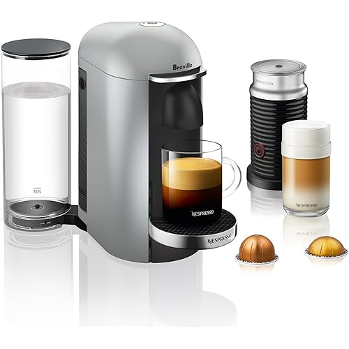 Nespresso VertuoPlus Deluxe Coffee and Espresso Machine Bundle with Aeroccino Milk Frother by Breville,8 oz, Silver