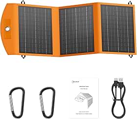 Carregador de painel solar portátil de 30 W com dupla saída de carregamento rápido USB inteligente (USB-A e Tipo-C), painel solar dobrável IPX5 à prova d'água para celular, iPad, carregador portátil,