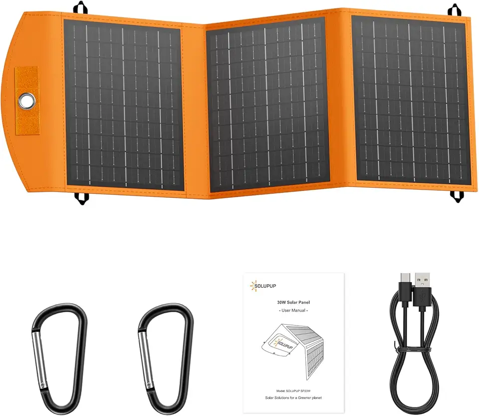 Carregador de painel solar portátil de 30 W com dupla saída de carregamento rápido USB inteligente (USB-A e Tipo-C), painel solar dobrável IPX5 à prova d'água para celular, iPad, carregador portátil,