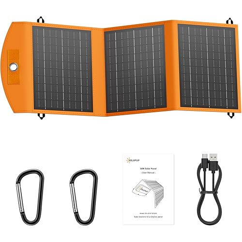 Solar Panels 30W Portable Foldable Solar Charger with 5V USB-A and USB-C Fast Charging Compatible with iPhone, iPad, Samsung, Power Banks, IPX5 Waterproof Perfect for Camping, Hiking, Outdoor