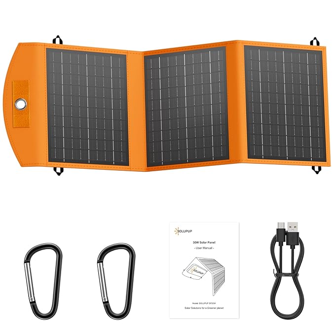 Solar Panels 30W Portable Foldable Solar Charger with 5V USB-A and USB-C Fast Charging
