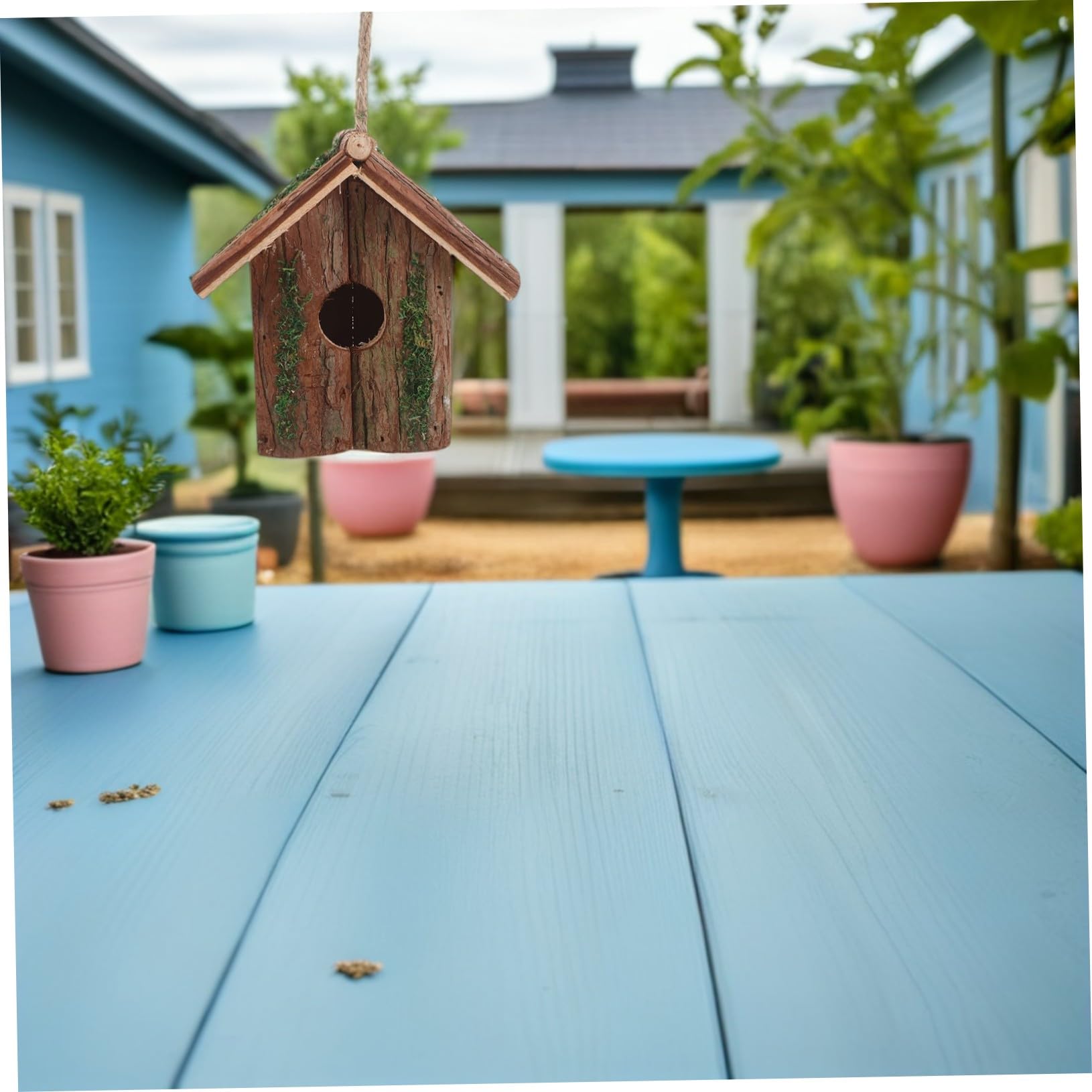 2 Piezas Casa de Pájaros Colgante Exterior Madera Natural Estilo Cabaña con para Colibríes Nido Decoración Jardín Ecológica Rústica