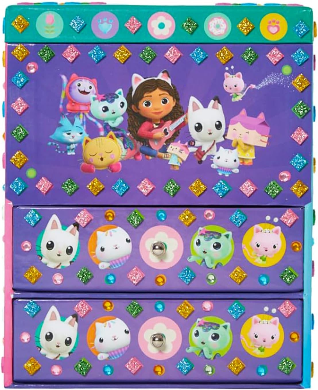 Dreamworks Gabby’s Dollhouse DIY Jewelry Box - Craft Kit Bundle with Mosaic Tiles, Adhesive Gems, and 3D Foam Sticker Plus More | Gabby's Dollhouse Arts and Crafts for Girls