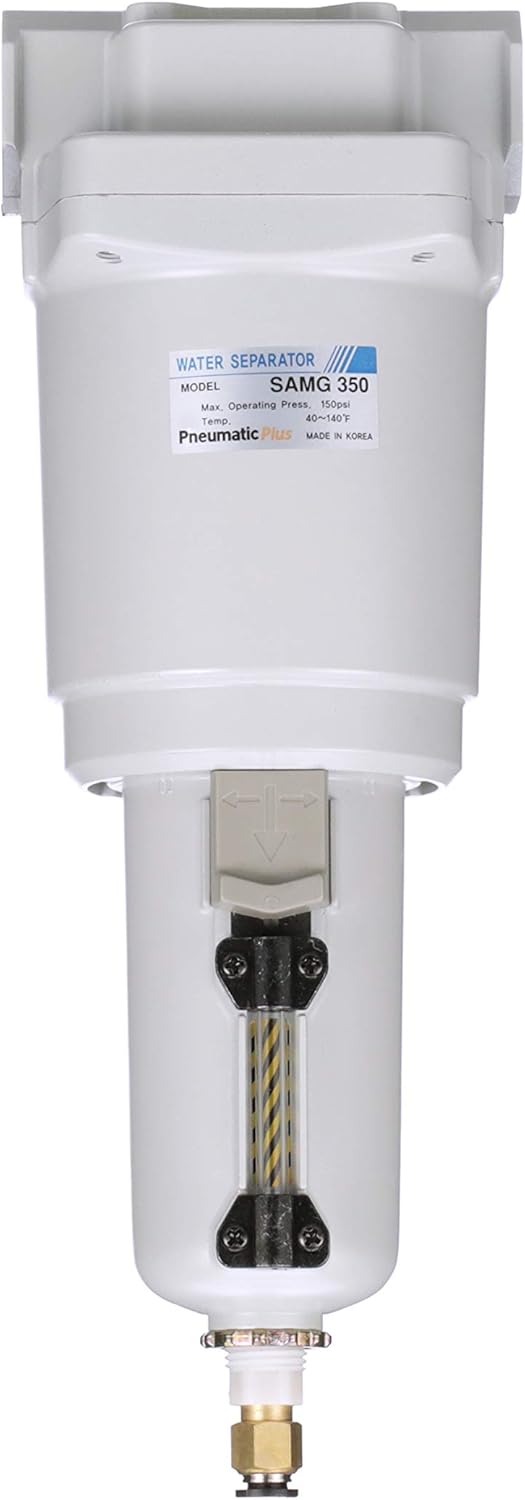 PneumaticPlus SAMG350-N04BD-MEP Air Drying Unit 1/2" NPT Water Separator, Metal Bowl Pipetype Sight Glass with N.C. internal Auto Drain, 52 SCFM, Bracket