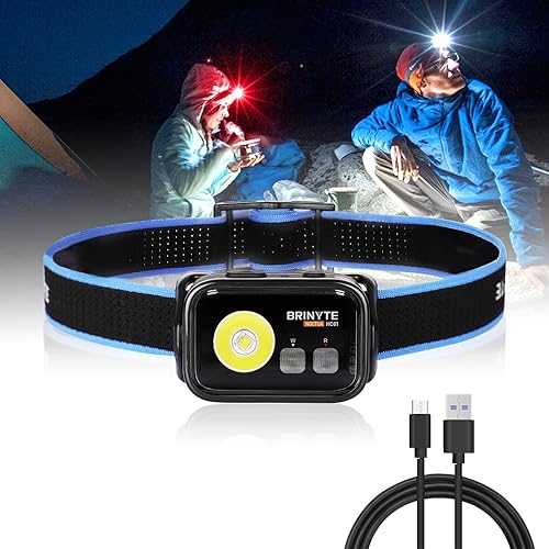Brinyte HC01 Rechargeable Headlamp with White and Red Light, 1000 Lumens Ultra-Bright USB C Headlight, Lightweight and Waterproof for Outdoor