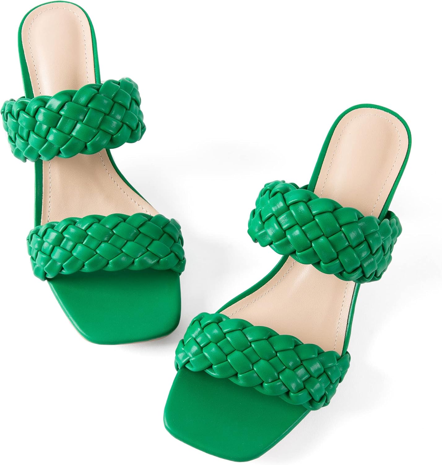 N.N.G Women Heels Sandals Braided Block Nude Summer Chunky Square Leather Woven Comfort Strappy Dress Casual Pumps Mules - Image 8