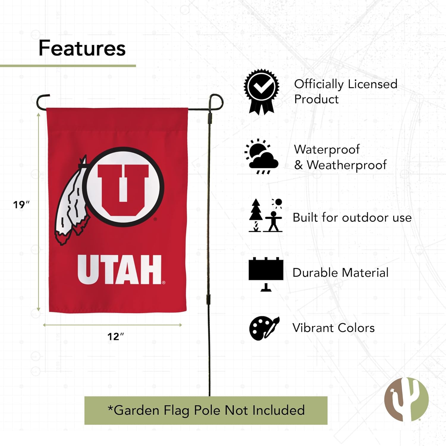 Desert Cactus University of Utah UU Garden Flag – 19 x 12 Inch Utah Utes Banner, for Outdoor Display and Events (Design C) - Image 4