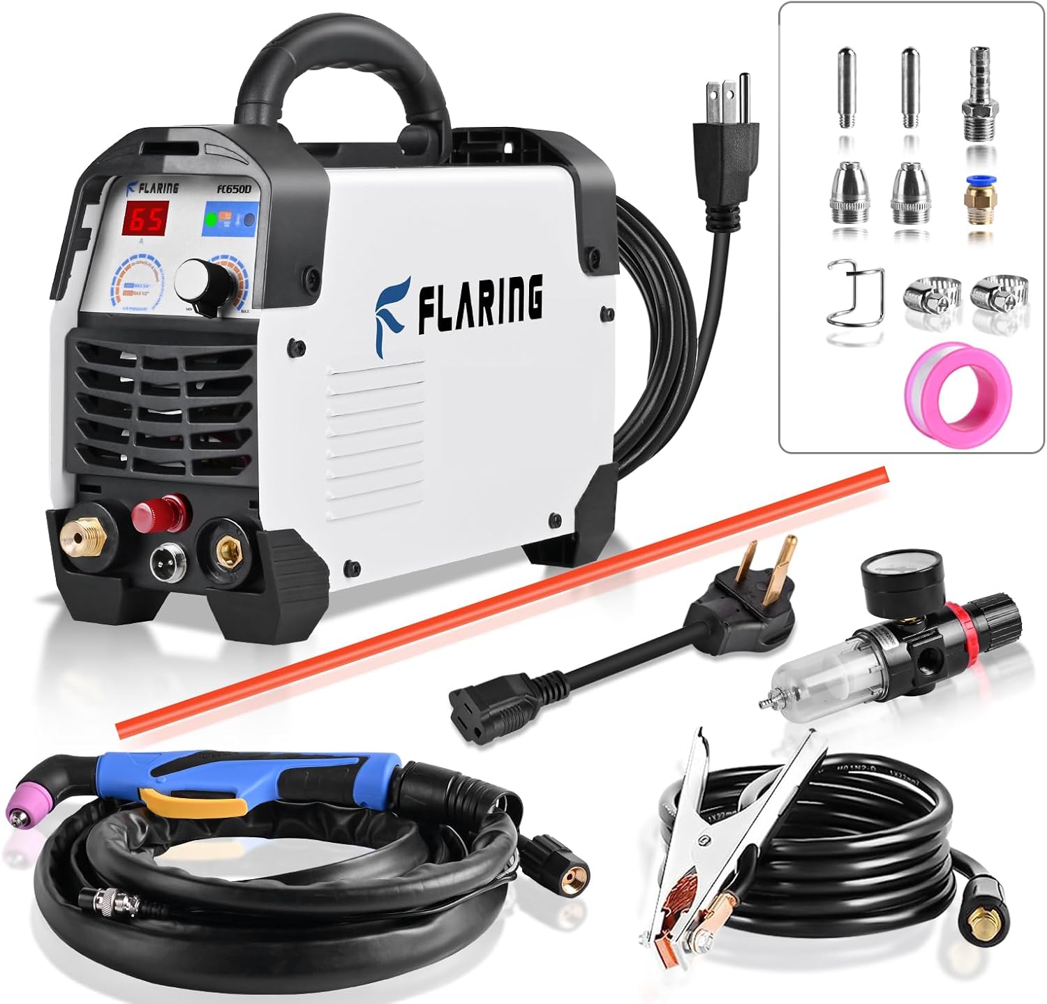 FLARING FC650DL Plasma Cutter, 65 Amp Non-Touch Pilot Arc Plasma Cutter Machine, 1/2 inch Clean Cut 4/5 inch Severance Cut,Dual Voltage 110/120V or 220/240V with Consumable Set Digital Display FC650DL 65A-Non Touch