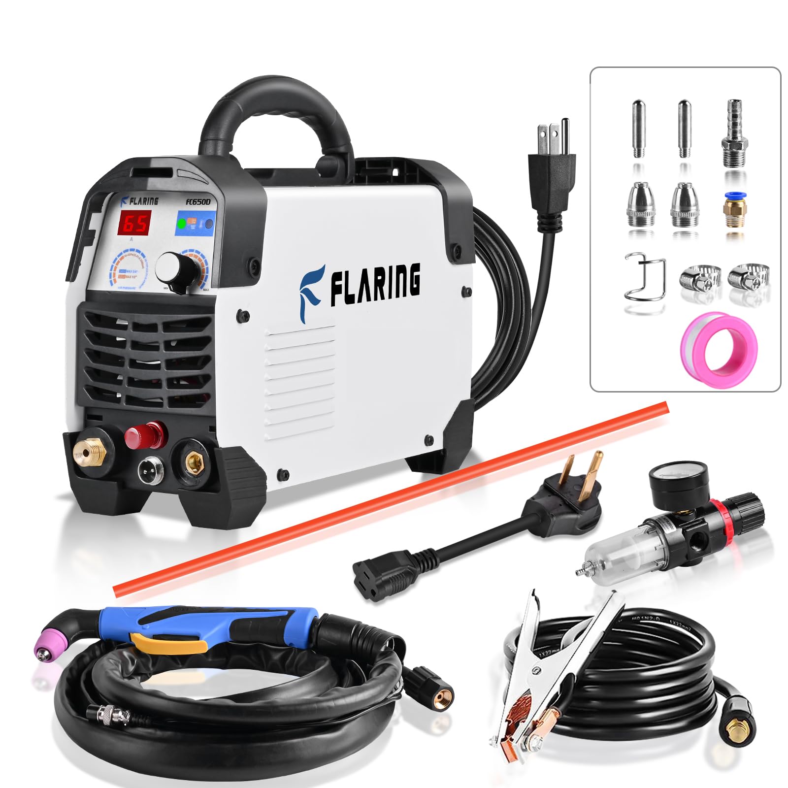 Photo 1 of FLARING FC650DL Plasma Cutter, 65 Amp Non-Touch Pilot Arc Plasma Cutter Machine, 1/2 inch Clean Cut 4/5 inch Severance Cut,Dual Voltage 110/120V or 220/240V with Consumable Set Digital Display