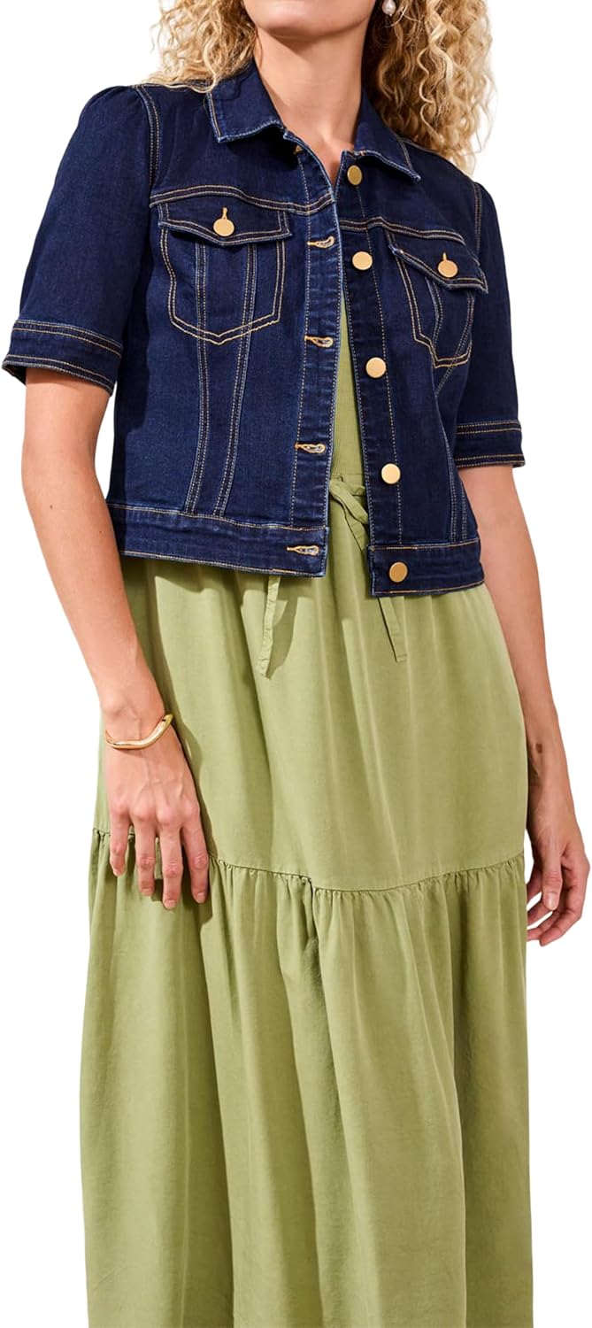 Tribal Women's Fitted Comfort Stretch Short Sleeve Denim Jacket