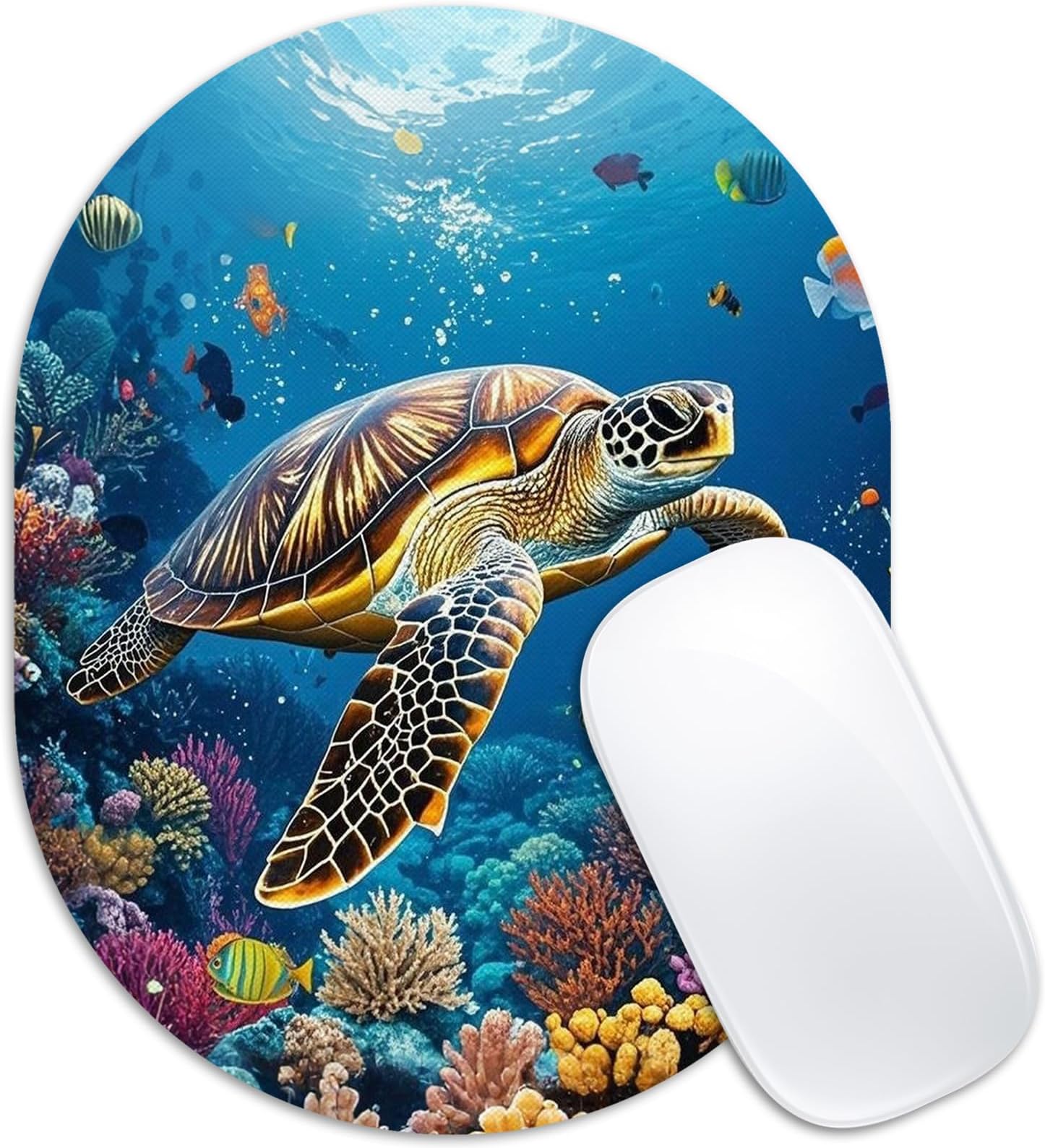 Turtle マウスパッド 6.2x8.1インチ アクアティック&キュートデザイン 楕円形 ポータブルマウスパッド ノンスリップベース ノートパソコン ウミガメ