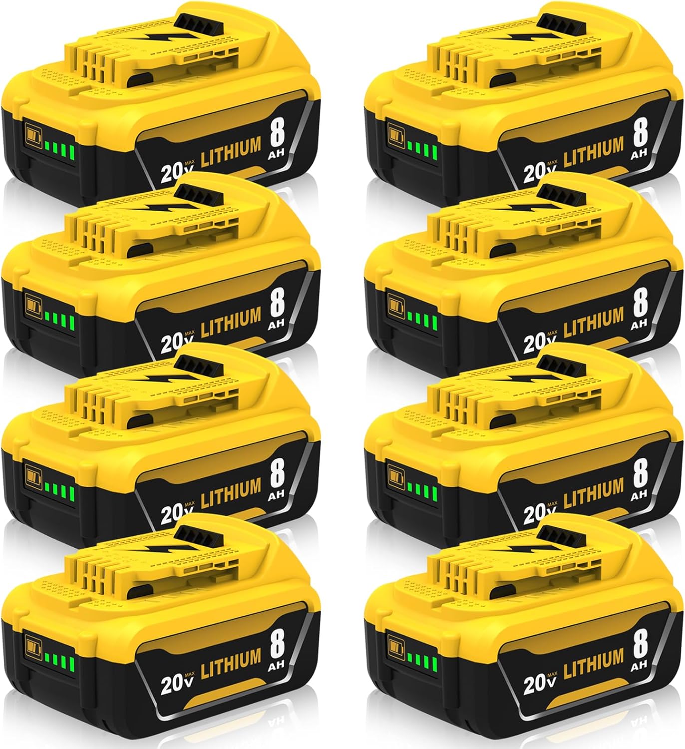 8-Pack 8000mAh High Capacity Replacement for Dewalt 20V Battery Compatible with Dewalt 20 Volt Lithium Battery Max DCB200 DCB201 DCB203 DCB204 DCB206 DCB207 DCB181 DCB180 Series Tools (Yellow)