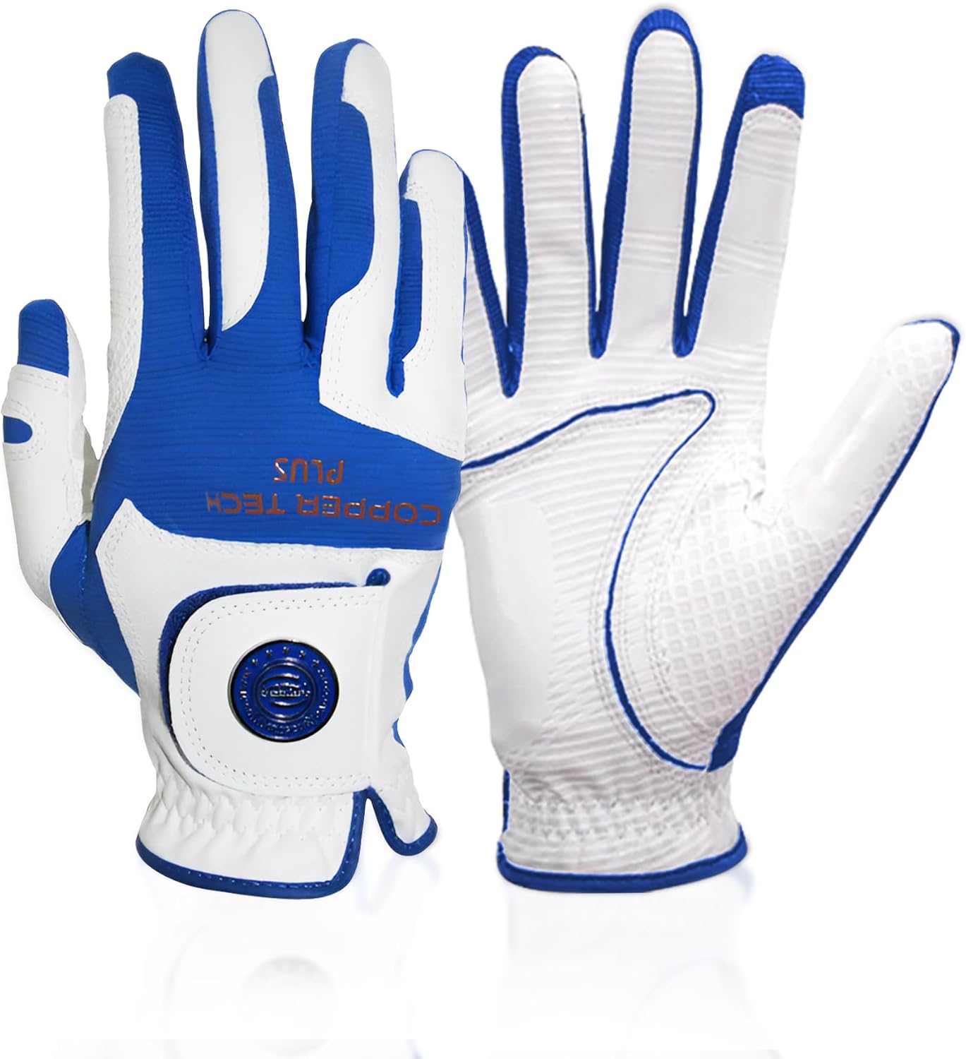 Women’s Golf Glove – White/Royal Blue – Copper Infused Compression for Arthritis Relief, Non-Slip Silicone Grip – USGA Approved