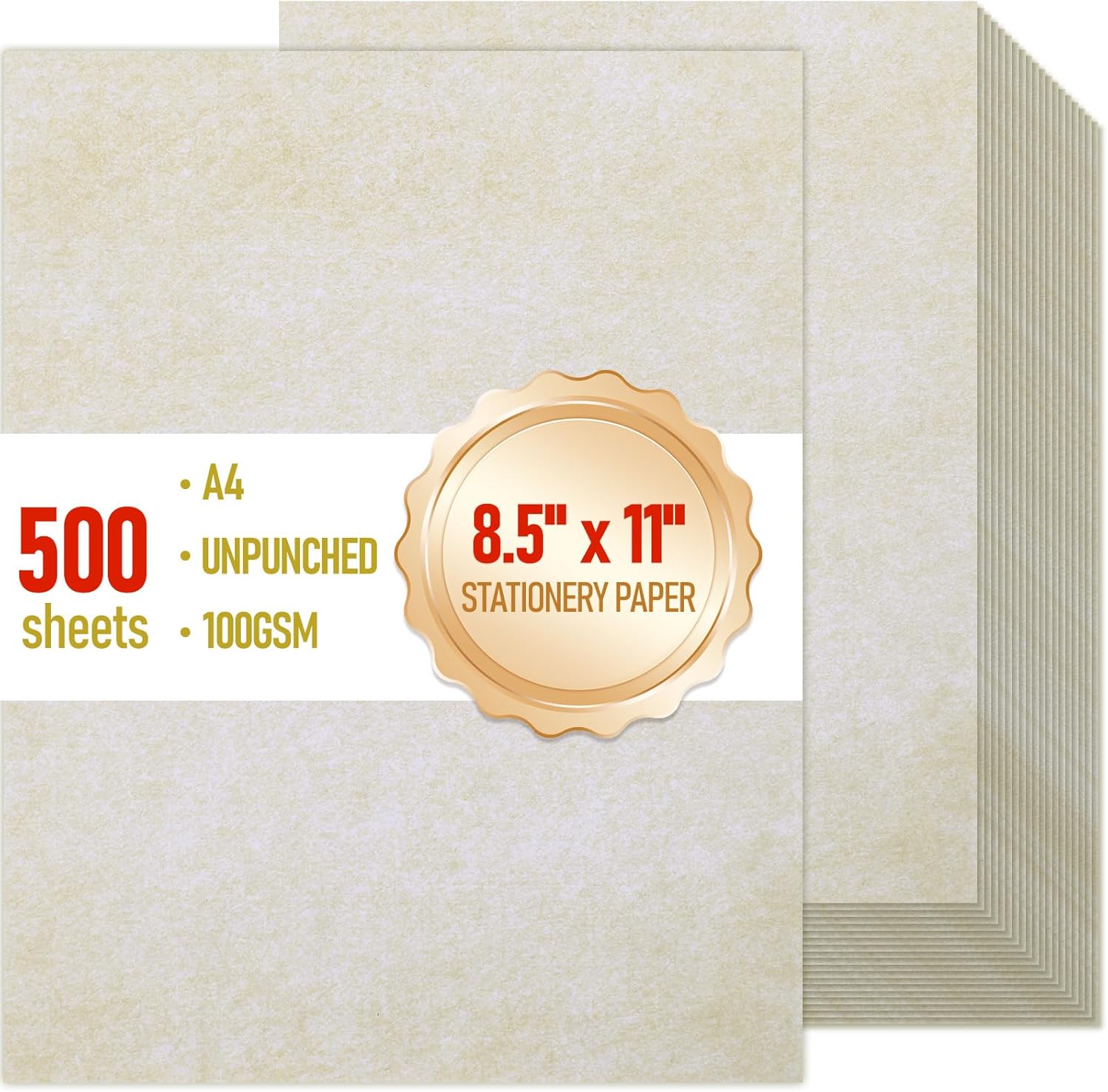 500 Sheets Parchment Paper for Certificates 8.5 x 11'' 100 GSM Double Sided Printer Stationery Resume Paper Bulk Letter Size for Resumes Diplomas Crafts Business Cards Invitations, Ivory