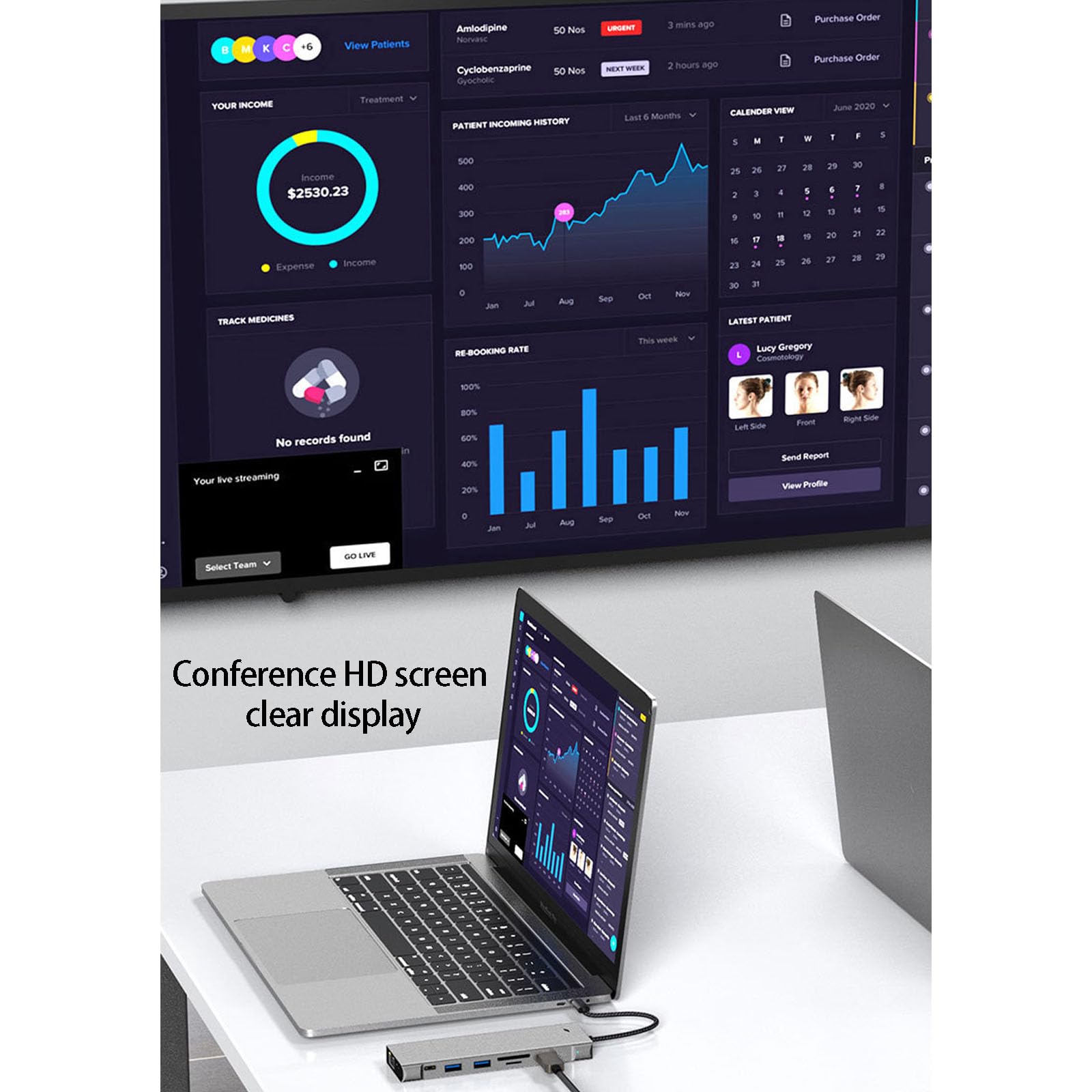 9-portowe adaptery USB C z gniazdem ładowarki 100WPD wyjście wideo 4K szybki transfer danych czytnik do komputerów wieloportowa stacja dokująca do laptopa