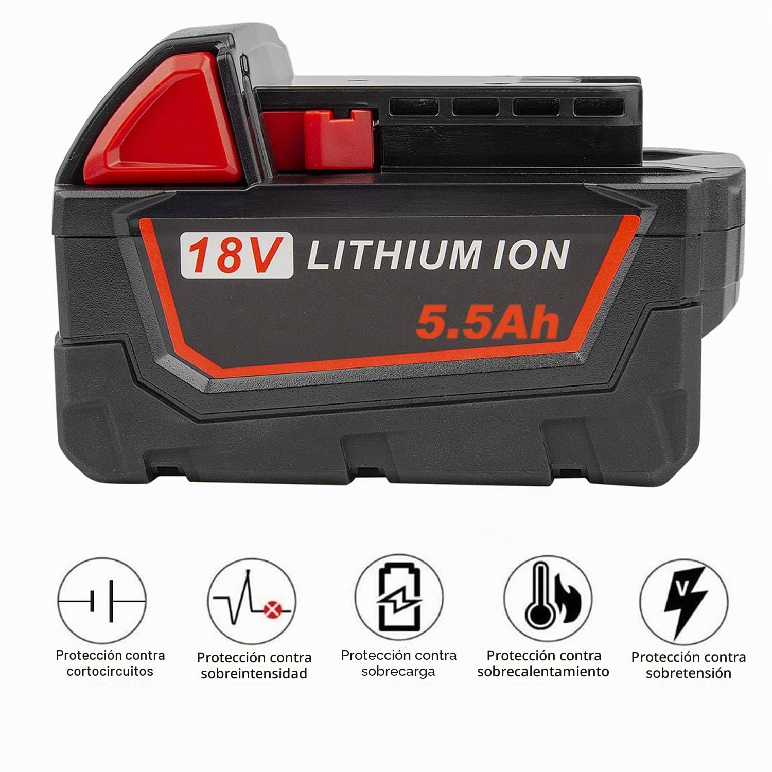 LabTEC Batería de repuesto para M18, Batería de litio de 18V 5500mAh para Milwaukee 18V M18 48-11-1840 48-11-1828 48-11-1820 48-11-1815 48-11-1850 para herramientas eléctricas