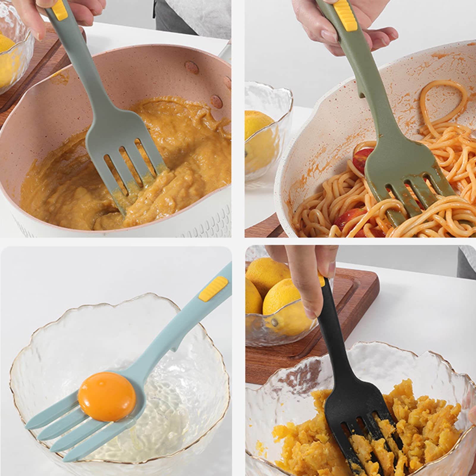 Bacchette Da Cucina In Silicone Con Cucchiaio Dosatore E Forchetta – Set Anti Graffio Per Padelle Antiaderenti, Colore Bianco O Rosa (Spedizione Casuale) - 3