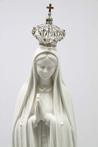 Miniatura 4 de Vittoria Collection 28 pulgadas Nuestra Señora de Fátima con corona de metal joya Virgen María estatua italiana escultura hecha en Italia interior
