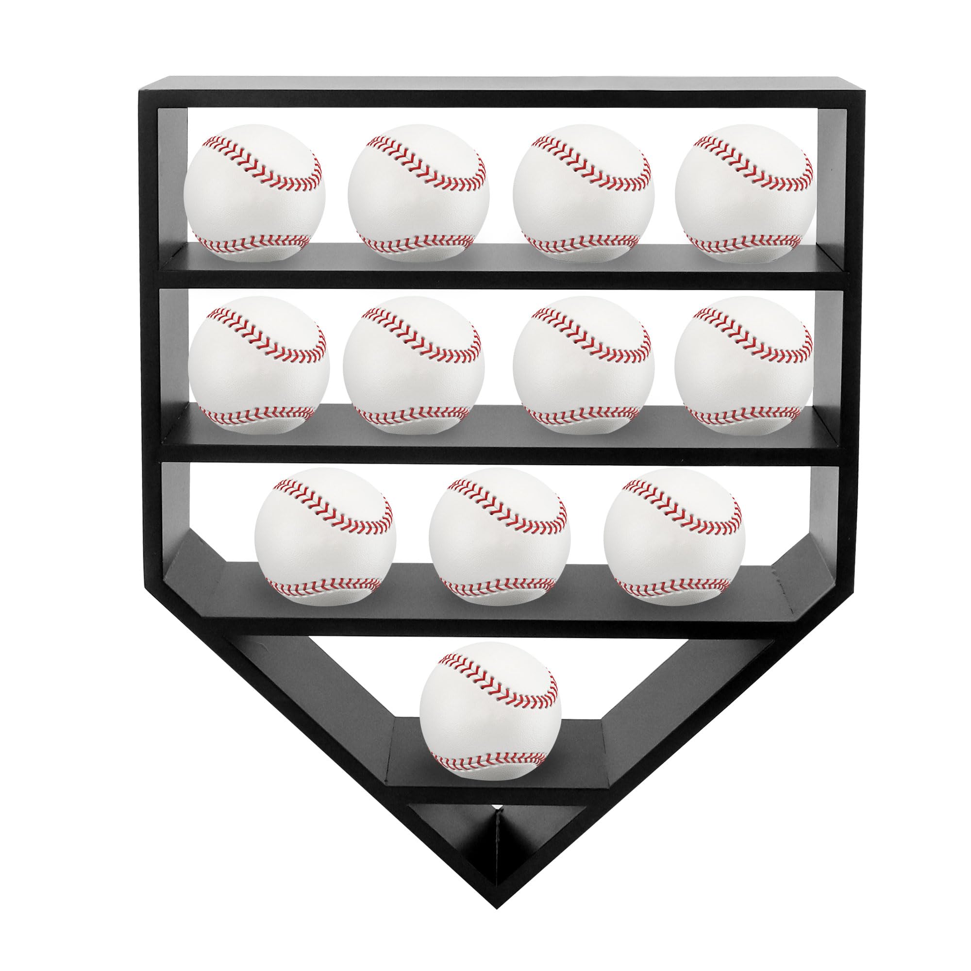 Hodeframe Baseball Display Case,Baseball Holders for Balls,12.8x16 inches Large Black Shadow Box for 12 Baseballs Wall Mount,Without Door,for Home Run