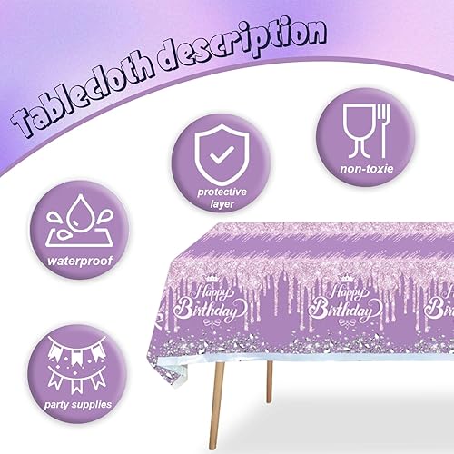 Miniatura 3 de Egami Mantel de fiesta de feliz cumpleaños con diamantes con brillantina suministros de fiesta para niños y niñas 70 x 42 pulgadas para suministros