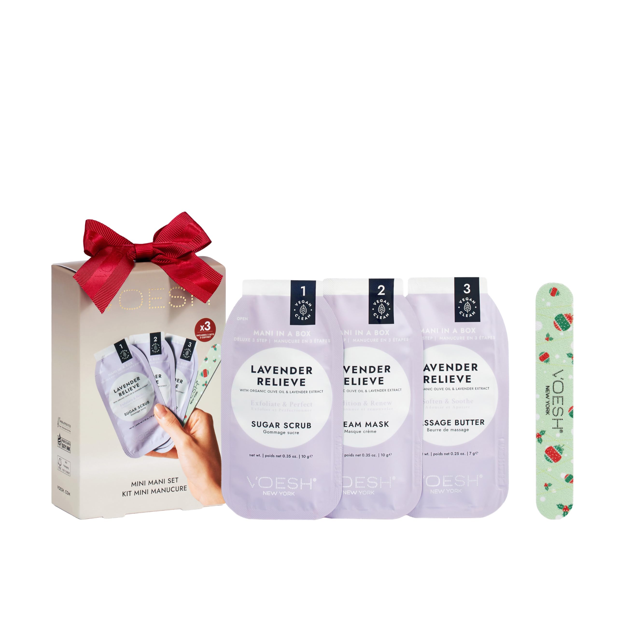 VOESH Mini Mani Gift Set - Complete 3-Step Hand Treatment: Includes 3 sugar scrubs, cream masks, and massage butters to exfoliate, moisturize & nourish dry hands - K-Beauty Korean Skincare