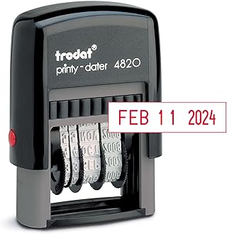 Trodat Self Inking Date Stamp Printy 4820, Months in Letters, US Format in MMM-DD-YYYY - Impression Red, 3/8” x 1-¼”