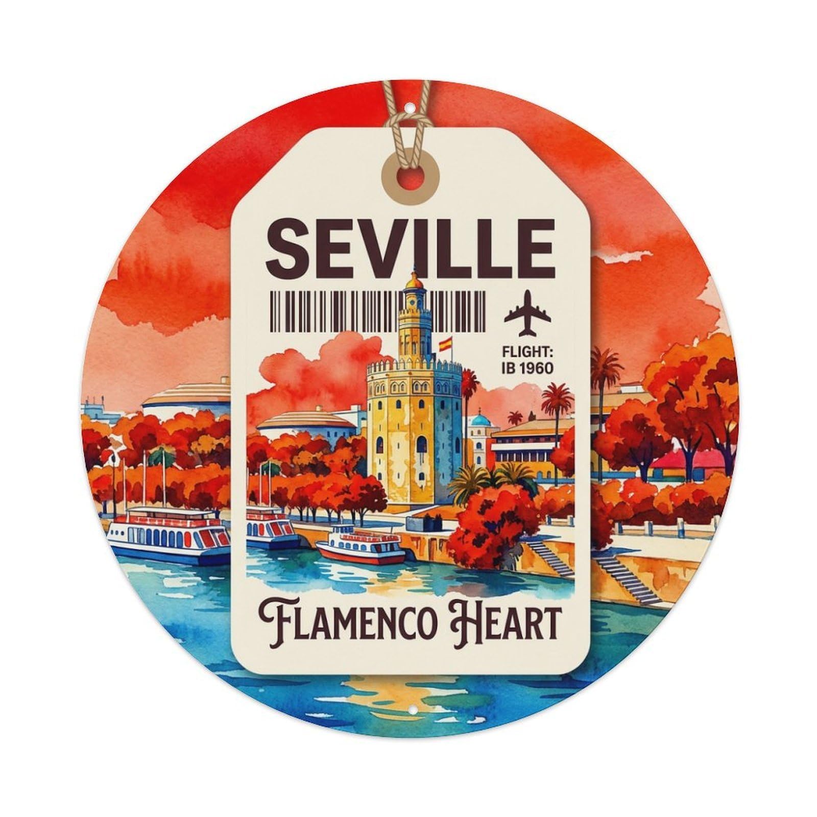 Vintage Travel Seville Spain Style Vintage Metal Tin Sign Plaque Wall Decor for Cafe, Club Bar, Office, Garden Metal Poster 8x8Inch