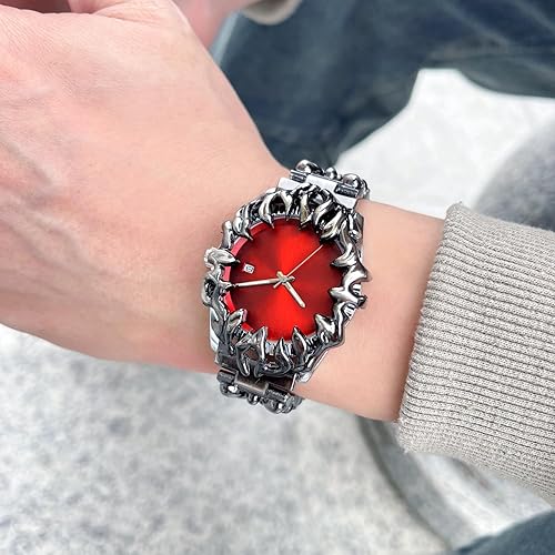 Miniatura 2 de CARLIEN Reloj gótico de garra para hombre, reloj de pulsera único de acero inoxidable, manecillas luminosas, movimiento de cuarzo impermeable,