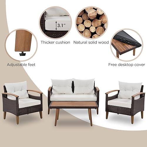 Miniatura 2 de Merax Juegos de muebles de patio al aire libre, sofá de mimbre de polietileno para conversación de jardín con 2 mesas de té, 6 piezas, marrón