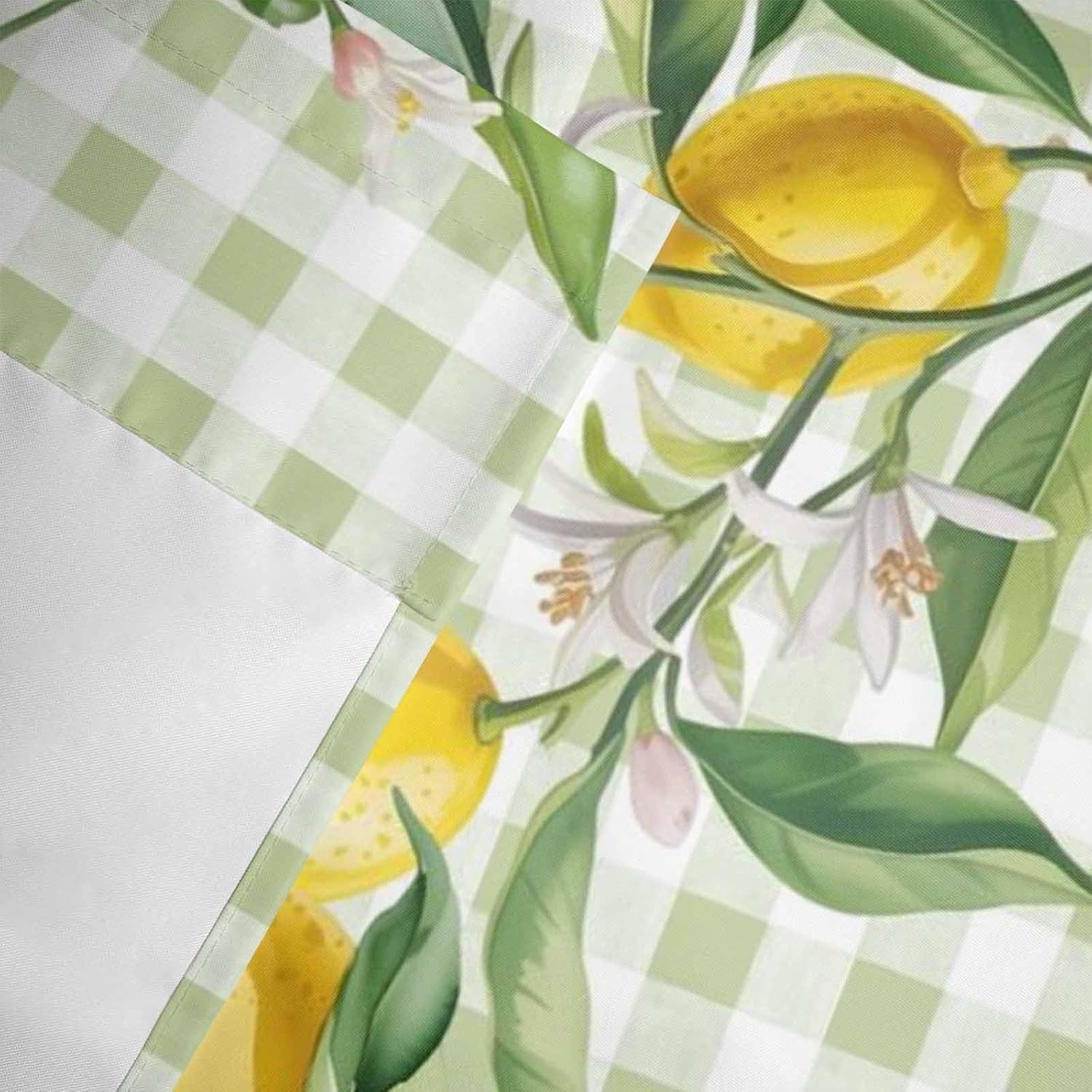Valances for Windows Summer Lemon Flower Green Buffalo Plaid Kitchen Valance, Rod Pocket Valances Window Topper Farm Watercolor Leaves Short Curtain Valance for Bedroom Bathroom Living Room 42x12in