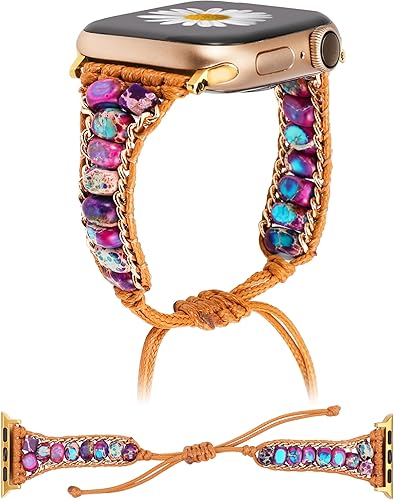 W-RARA Pulsera de piedra bohemia compatible con Apple Watch Band de 3840414244451.929 in, correa de jaspe colorida de verano hecha a mano para