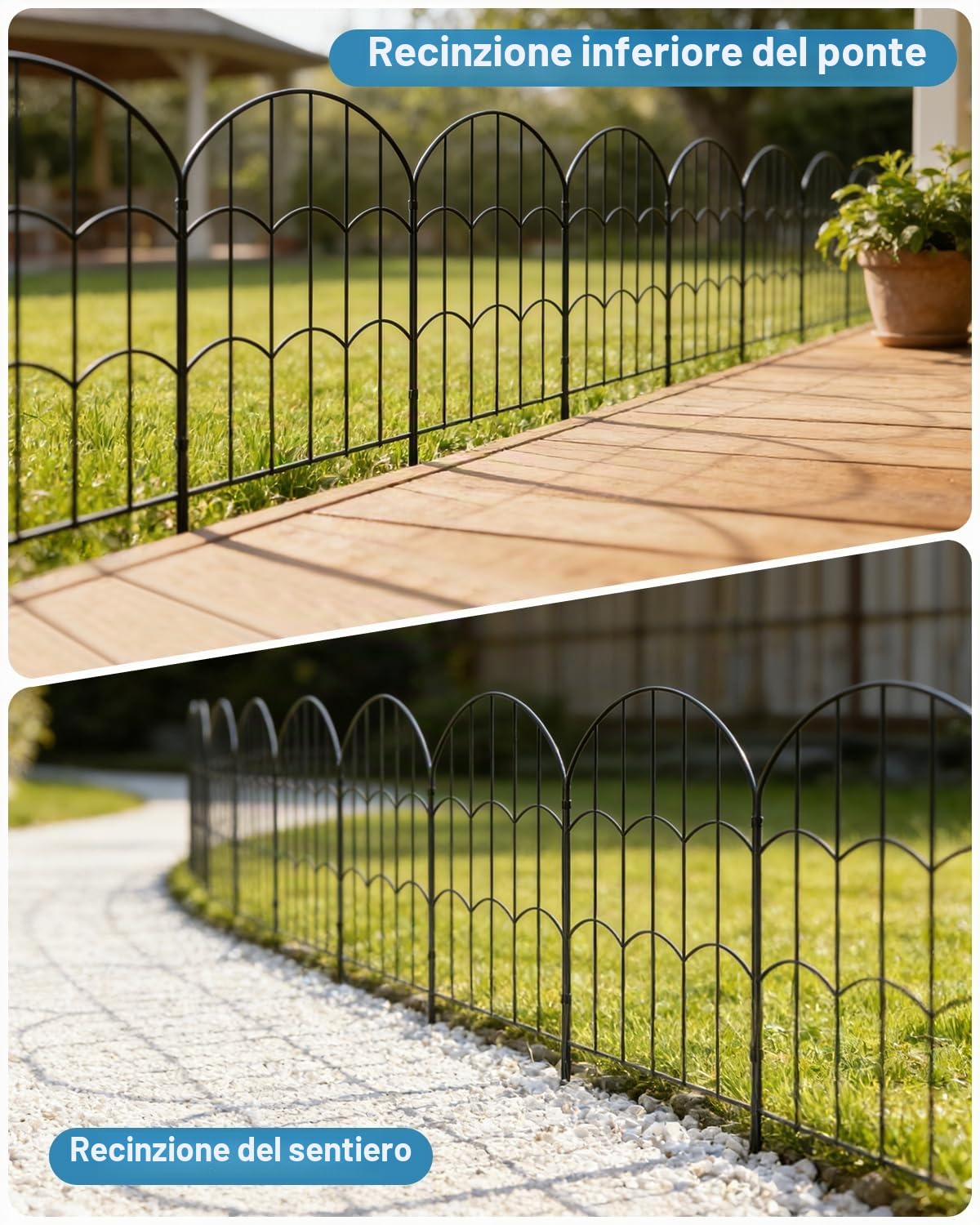 ARIFARO Recinzione da Giardino in Metallo, 61cm A x 33cm L, Lunghezza Totale 3,3 m, 10 Pannelli, Barriera per Piccoli Animali, Bordo Decorativo per Cortile e Giardino