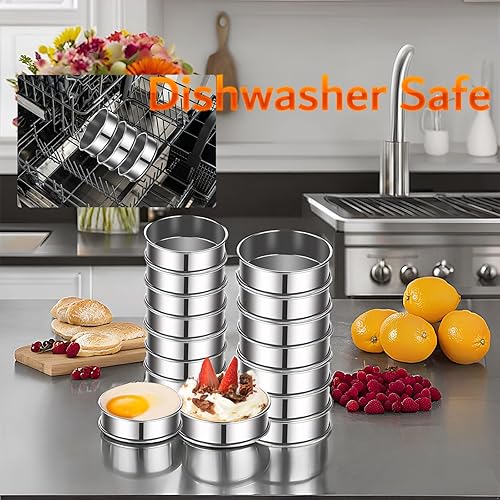 Miniatura 7 de Paquete de 12 anillos ingleses para magdalenas de 3.15 pulgadas, anillos de acero inoxidable de doble enrollado, anillos redondos de metal para