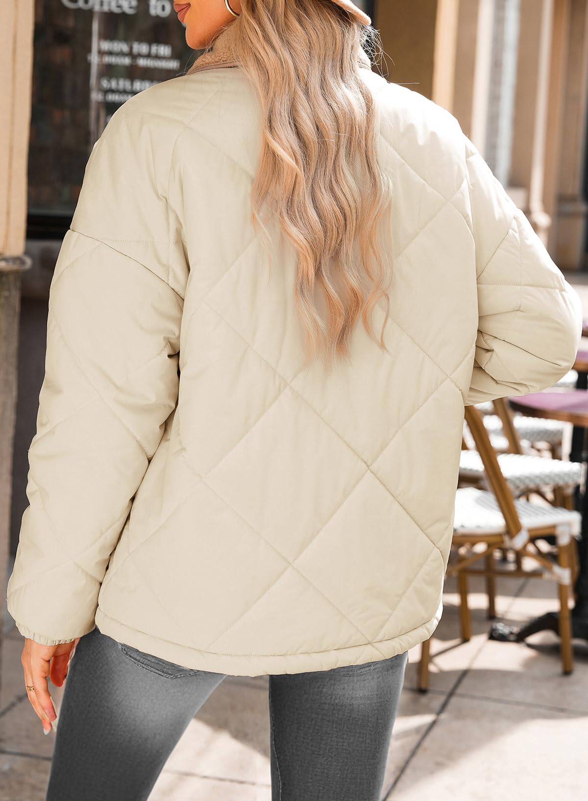 Dokotoo Damen Steppjacke Leichte Übergangsjacke Casual Locker Puffer Jacke Warm Gefüttert Winterjacke Mode Kunstfellkragen Kurzmantel mit Taschen S-XXL