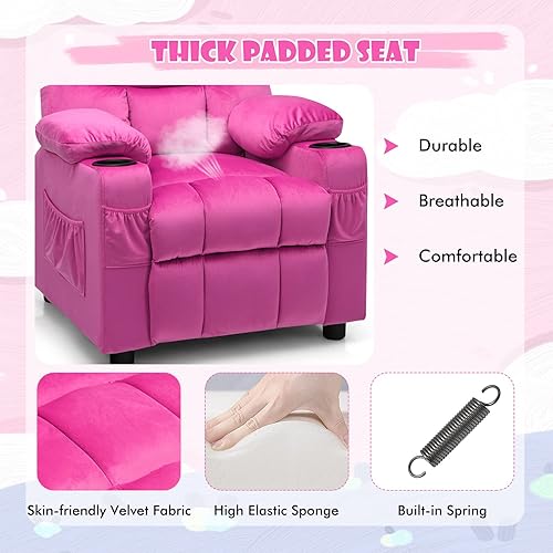 Miniatura 13 de COSTWAY Silla reclinable para niños más grandes, reclinable ajustable con 2 portavasos, 1 bolsillo lateral, 2 bolsillos delanteros, reposapiés,