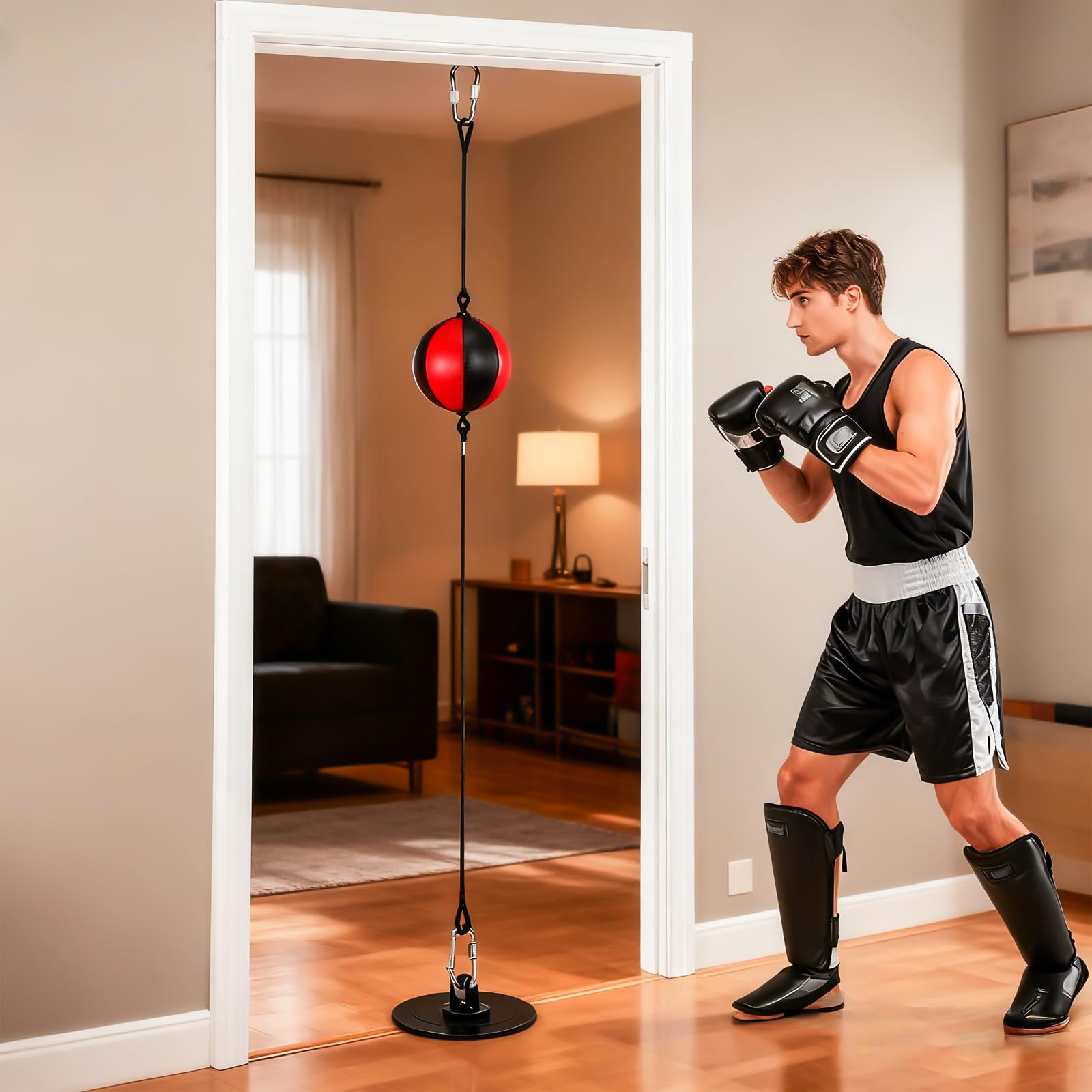Boxe à double extrémité : ensemble de punching ball suspendu, sac de frappe de porte, kit d'entraînement de boxe pour adultes