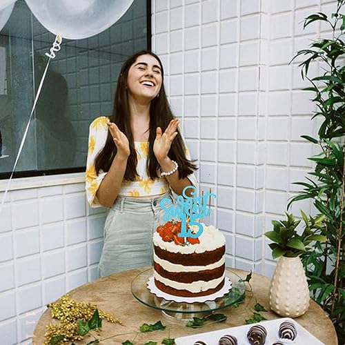 Miniatura 4 de 1 paquete de 15 decoraciones para tartas con purpurina de quince cumpleaños de 15 años, decoración de cupcakes para cumpleaños de 15 años,