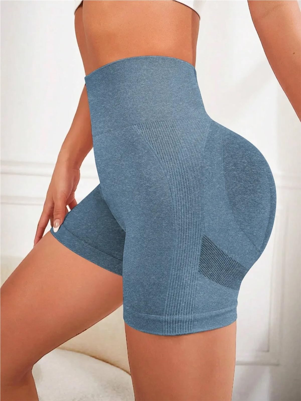 pantaloncini donna push up Set da 3 pezzi di abbigliamento yoga donna | Pantaloncini sportivi casual a vita alta e fianchi alti in tinta unita