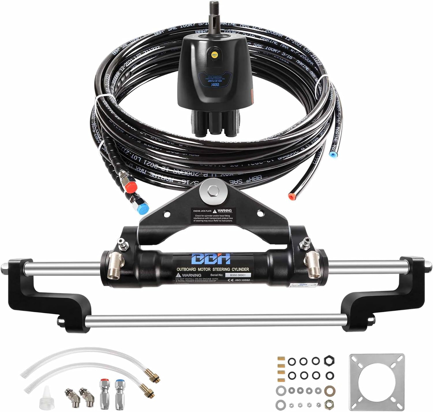 Marine Hydraulic Outboard Steering Kit for ships under 150-300HP horsepower, outboard-powered boats like the offshore fishing and many more, Hydraulic Pump Hose Cylinder Steering Wheel Accessory Kit