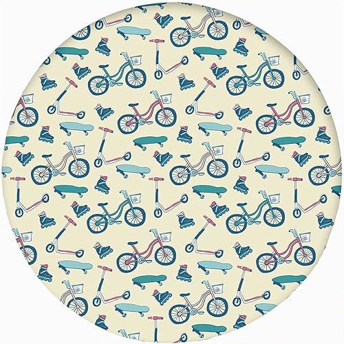 Sport Round Fitted Tablecloth Cover,Bicycles Skates Boards Wheeled Physical Elastic Edged Polyester Fitted Table Cover, Small, Fit Round Tables up