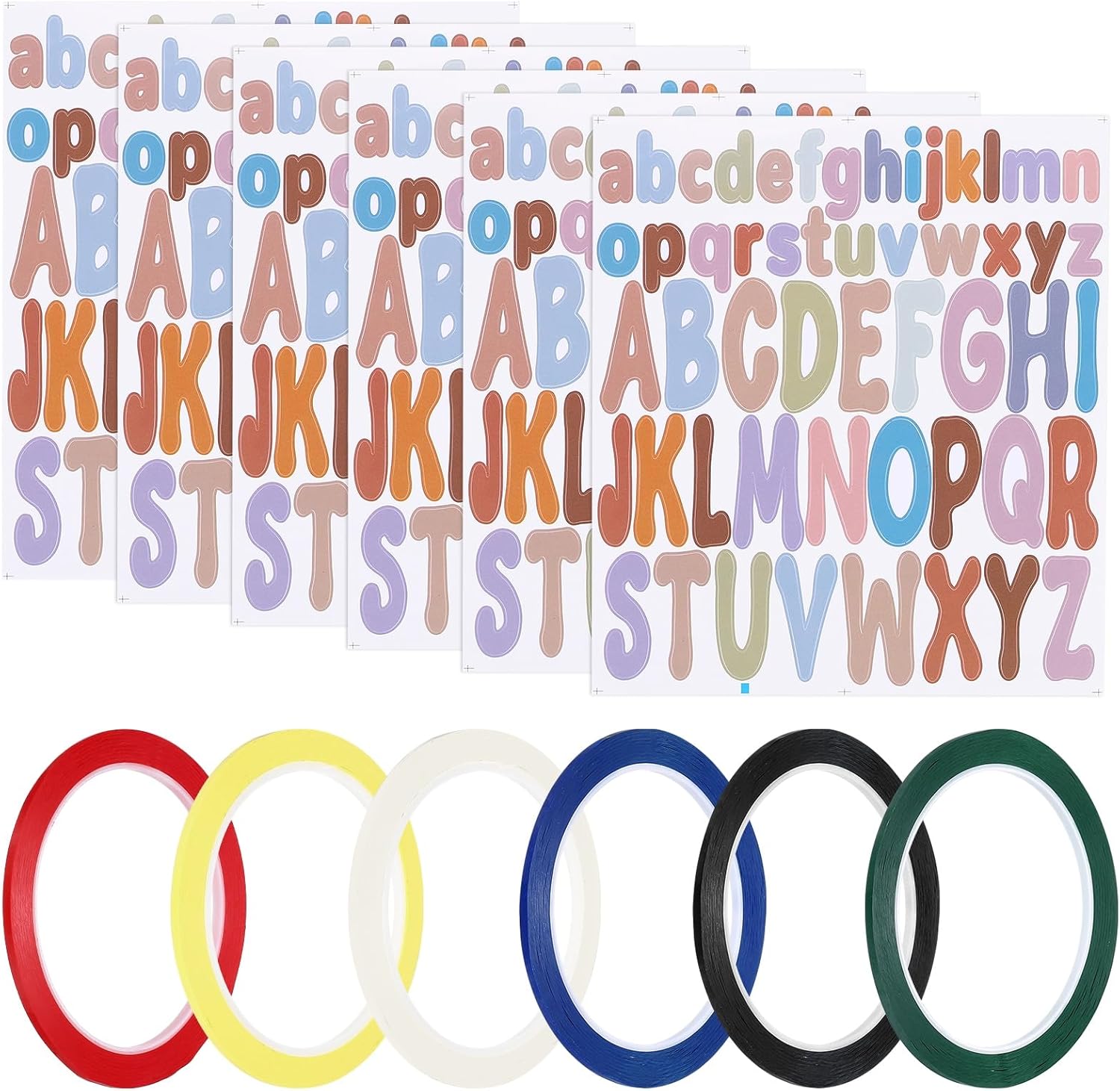 PATIKIL 312Pcs 2+1" Grey Tones Letter Stickers with 6 Roll 1/8" 164ft Whiteboard Tape, Self Adhesive Waterproof Alphabet Stickers Pinstripe Tape for Mailbox Scrapbook, Style3, Multicolor