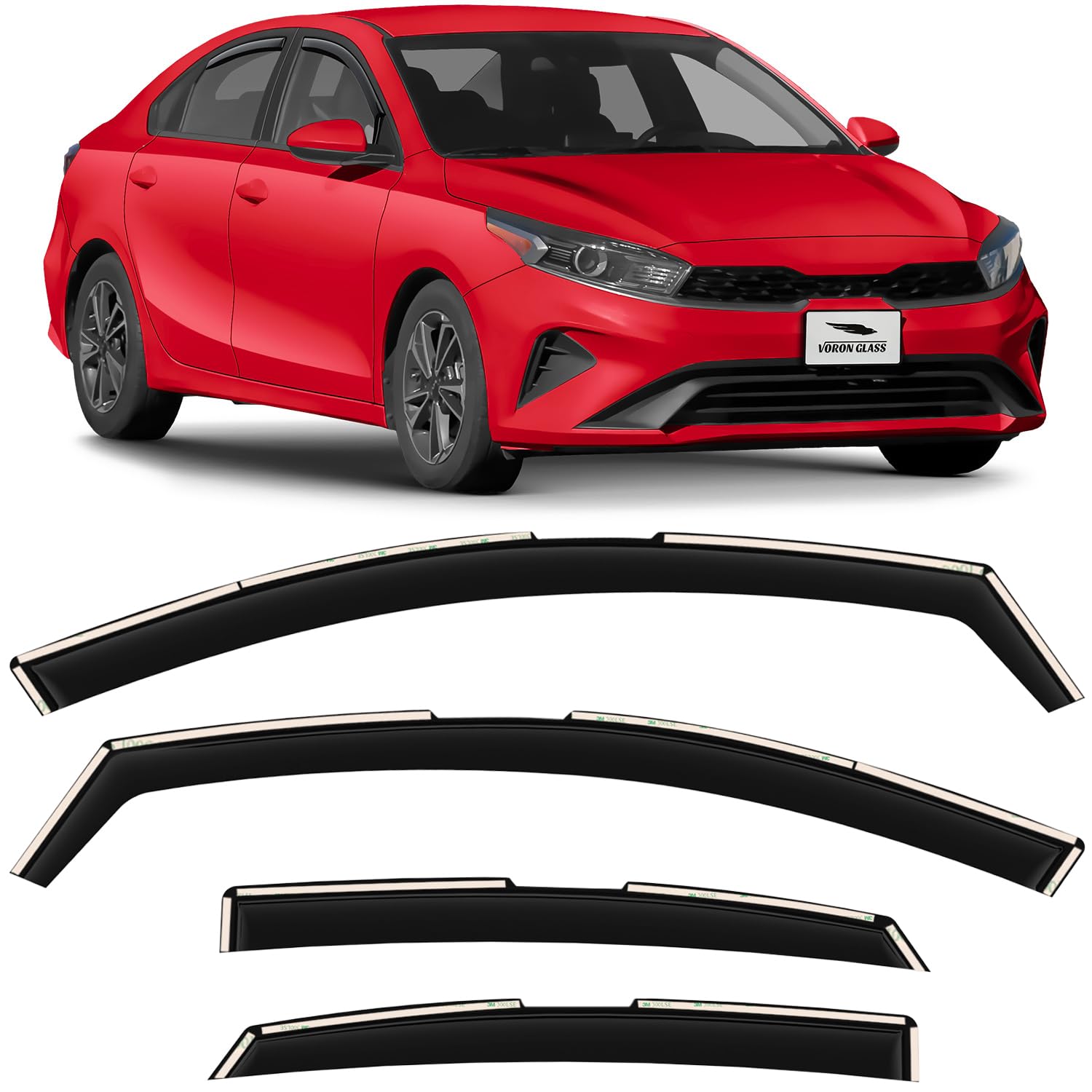 Voron Glass in-Channel Extra Durable Rain Guards for Kia Forte 2019-2024, Window Deflectors, Vent Window Visors, 4 Pieces - 200550