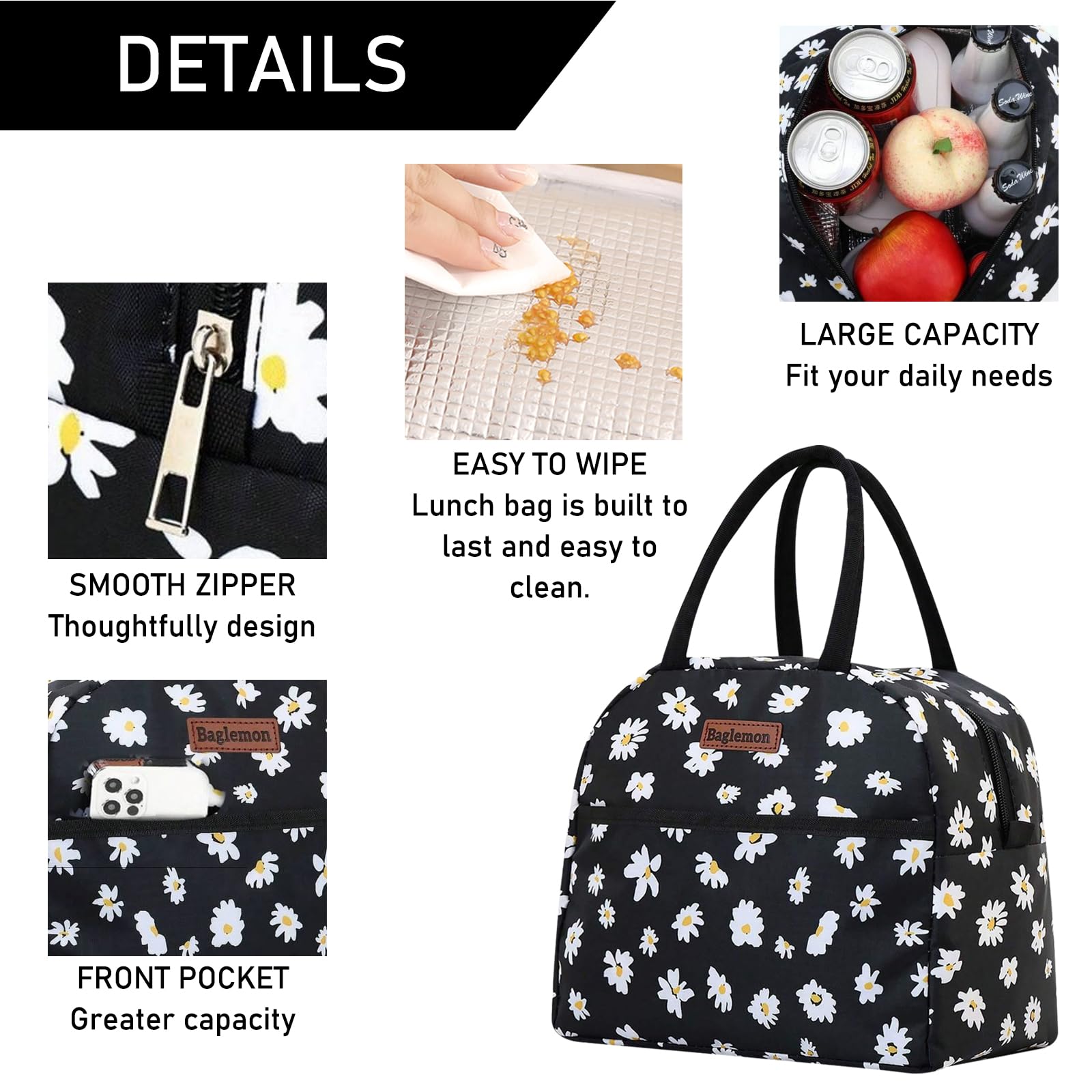 JSTHHTT Borsa Termica Porta Pranzo per Donna e Uomo, Borsa Frigo, Lunch Bag, Borsa Pranzo Portatile, Isolata, per Scuola Ufficio Lavoro Viaggio Picnic (Nero - 8.67L) - 5