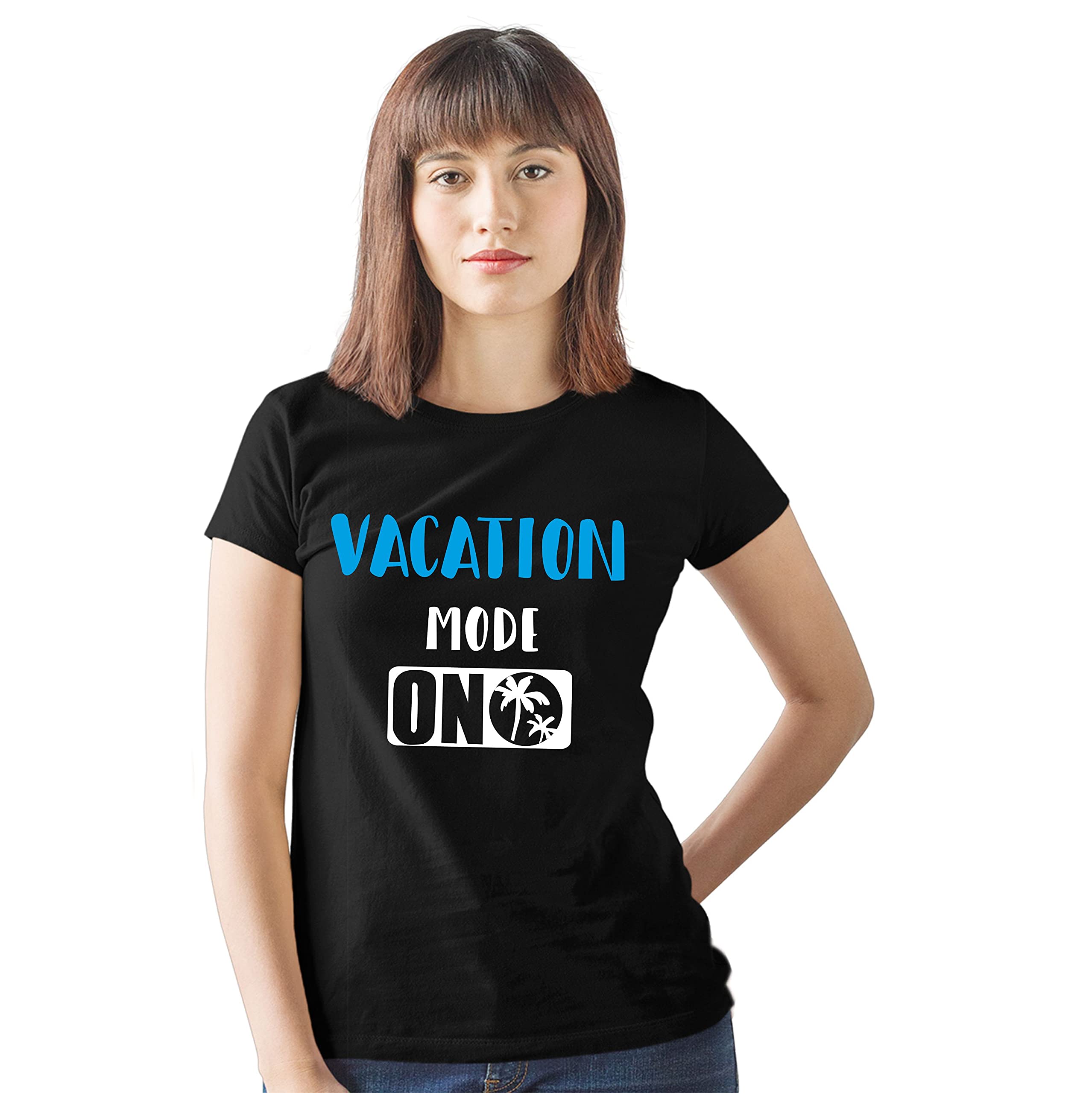 Hangout HubMen's Women's Cotton Printed Regular Fit T-Shirts | Vacation Mode On printed | Half Sleeves | Round Neck | Set Of 1